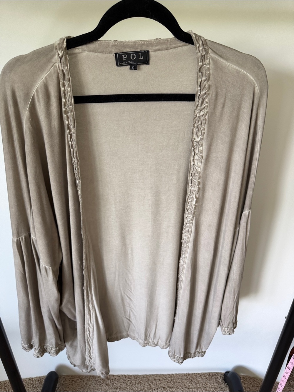 POL Women's Taupe Open-Front Lightweight Cardigan
